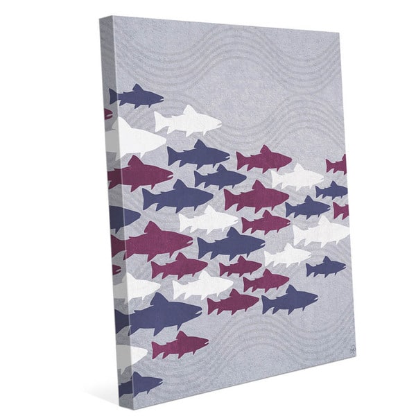 Purple Fish Shoal Wall Art on Canvas - Bed Bath & Beyond - 12358100