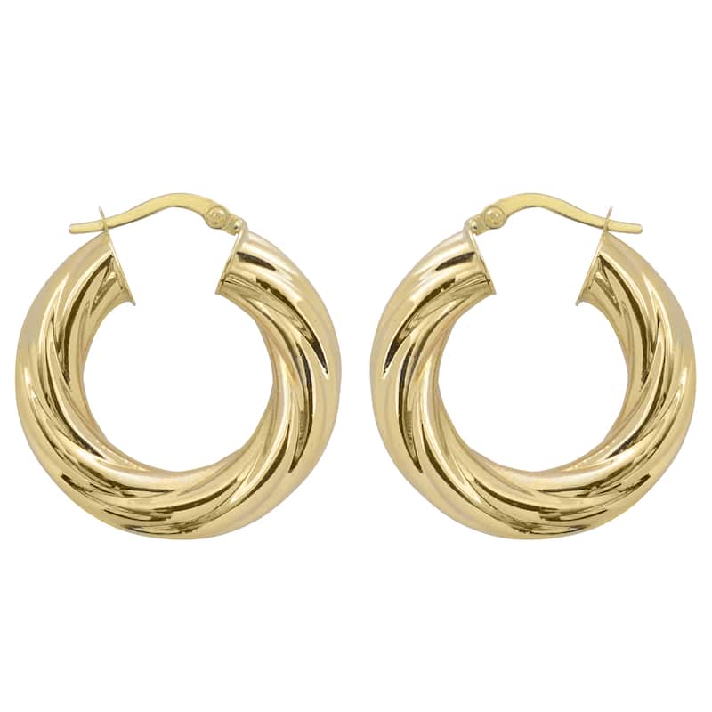 Fremada Italian 14k Yellow Gold 6x15-mm High Polish Bold Twist Hoop Earrings