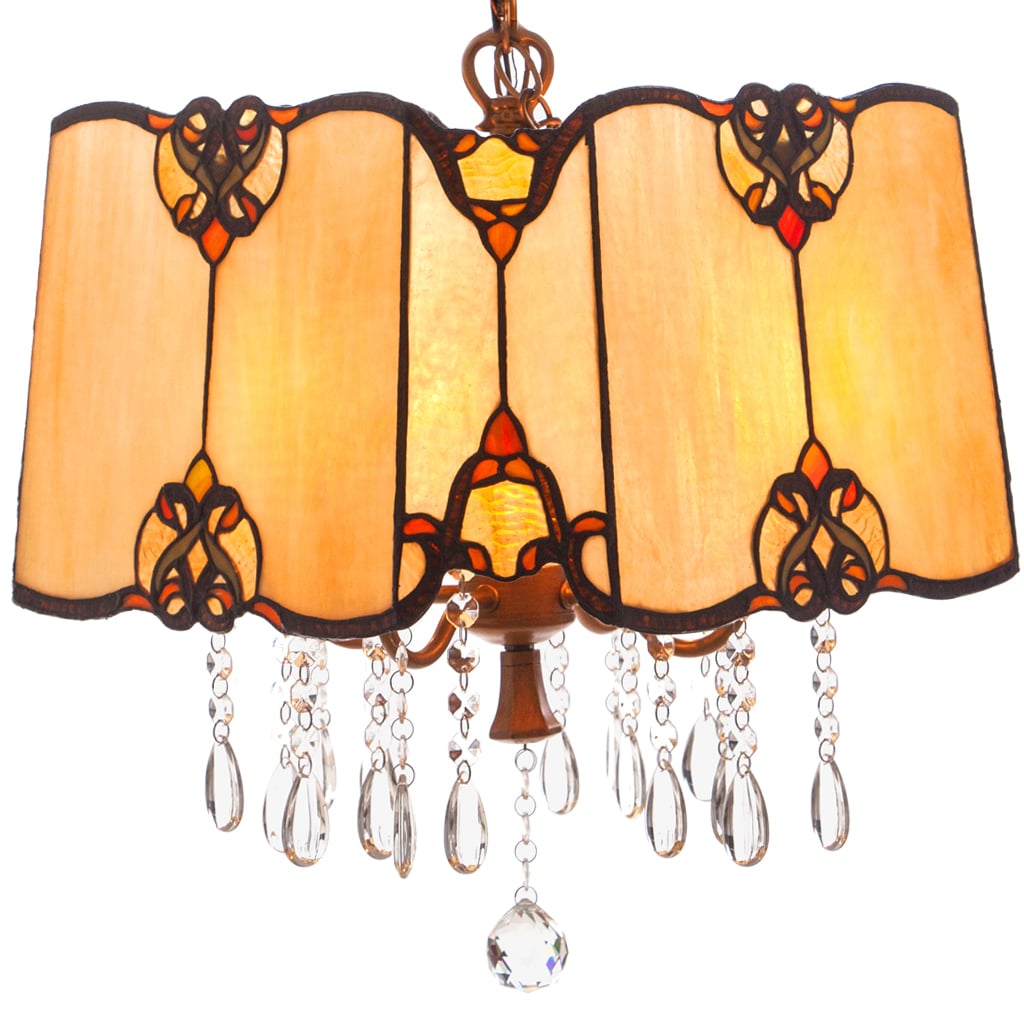 Tiffany Style Stained Glass and Crystals 19-inch High Hanging Pendant Lamp - 20"L x 20"W x 11.48"H