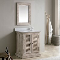 31 Inch White Quartz Marble Top Single Sink Bathroom Vanity Rustic 31 Inch Quartz Marble Top Single Sink Bathroom Vanity With Rectangle Mirror