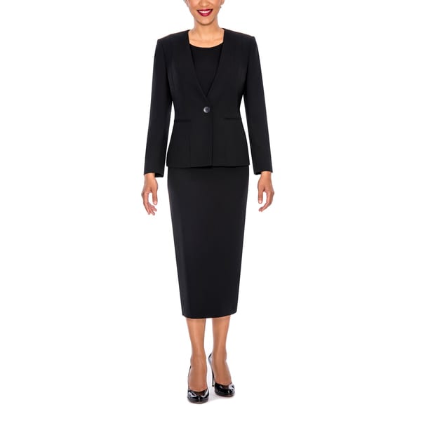 Giovanna Signature Women's Non-Collar 3-piece Black Polyester Suit ...