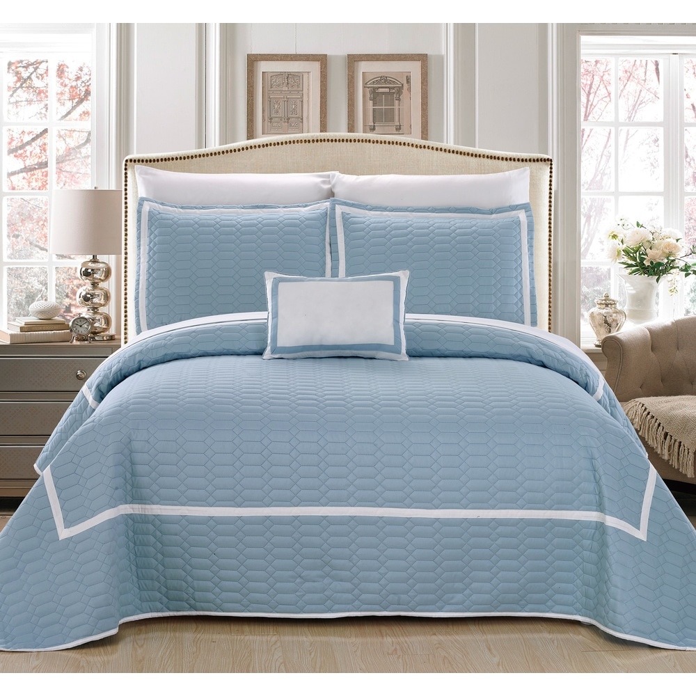 Queen Bed in a Bag Blue Ellison Great Value Sophia Stripe 8 Piece