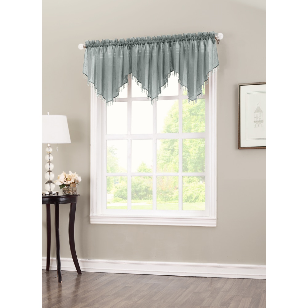 51 x 24 Erica Crushed Texture Sheer Voile Beaded Ascot Rod Pocket Curtain Valance Silver Gray inches