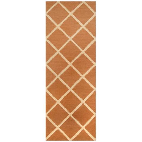 Handmade One-of-a-Kind Trellis Wool Runner (India) - 2'6 x 7'