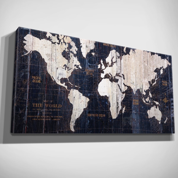 Shop Hand Embellished Old World Map Blue Canvas Art