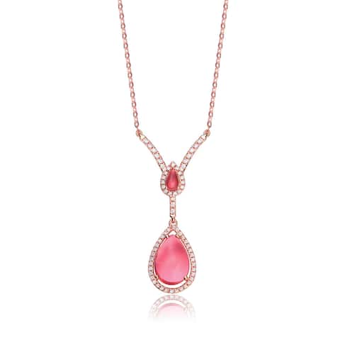 Collete Z Cubic Zirconia Sterling Silver Rose Plated Ruby Teardrop Necklace - Pink