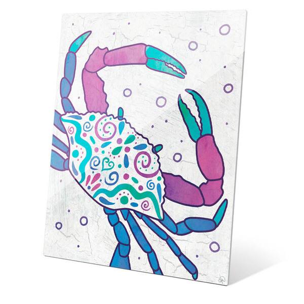 Watercolor Crab Blue Purple and Teal Wall Art on Glass 12361499