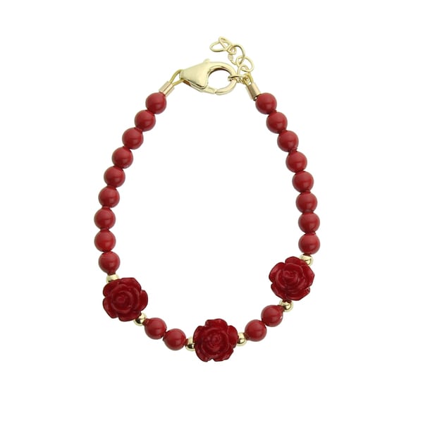 Red Flowers With Gold Filled Bead Baby Bracelet Free Shipping Red Flowers With Gold Filled Bead Baby Bracelet