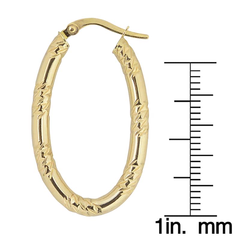 Fremada Italian 14k Yellow Gold Diamond-cut and High Polish Oval Hoop Earrings
