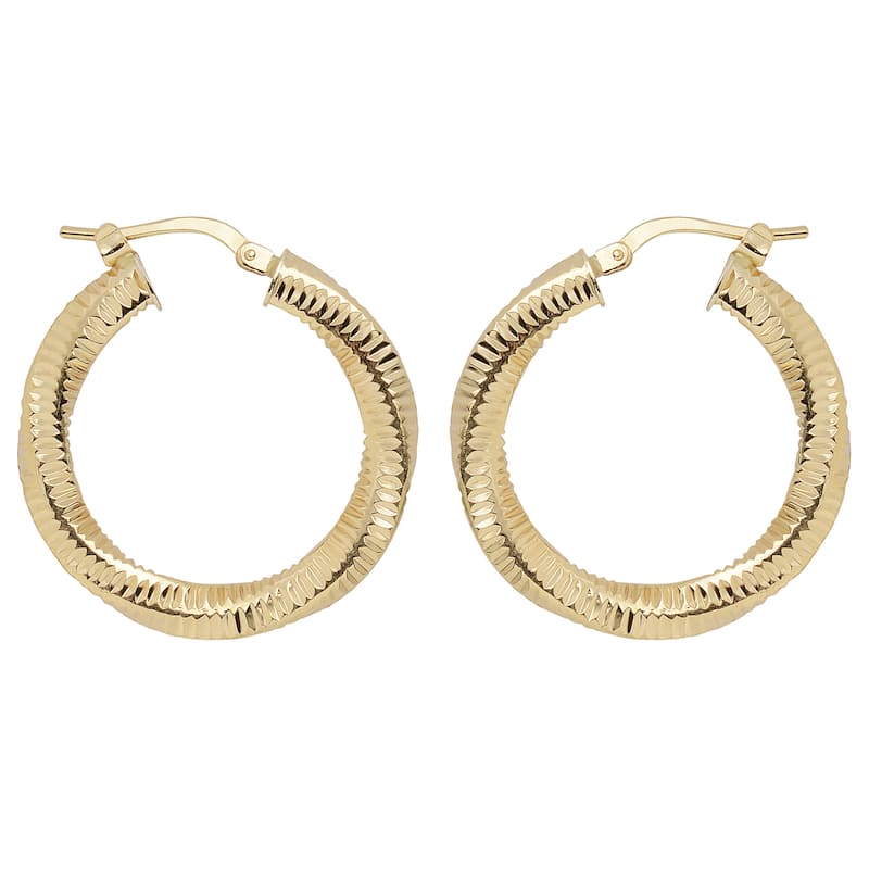 Fremada Italian 14k Yellow Gold 2x20-mm Textured Twist Design Round Hoop Earrings