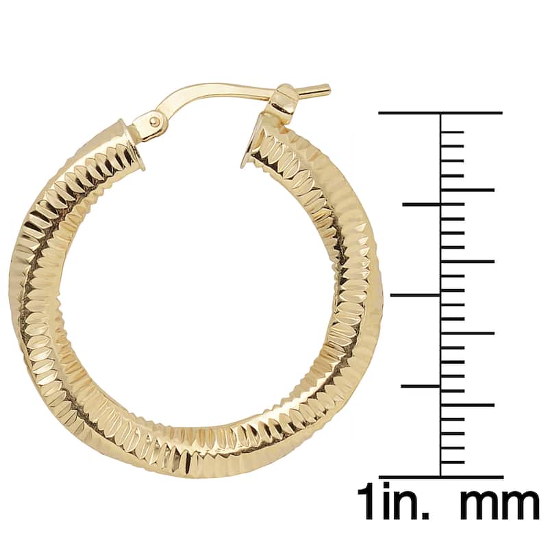 Fremada Italian 14k Yellow Gold 2x20-mm Textured Twist Design Round Hoop Earrings