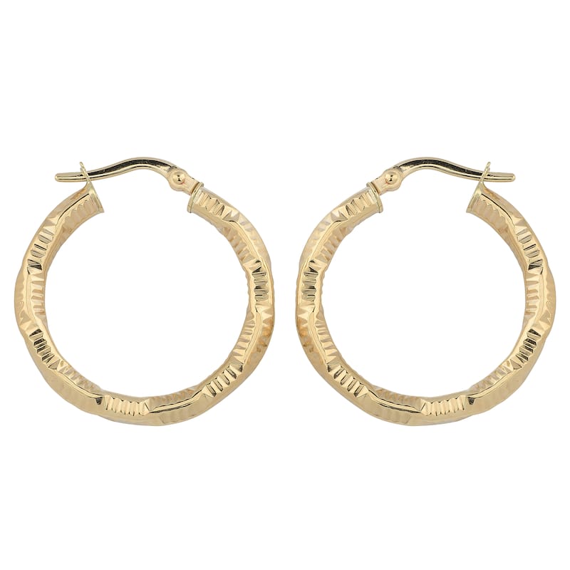 Fremada Italian 14k Yellow Gold 3x20-mm Textured Round Hoop Earrings