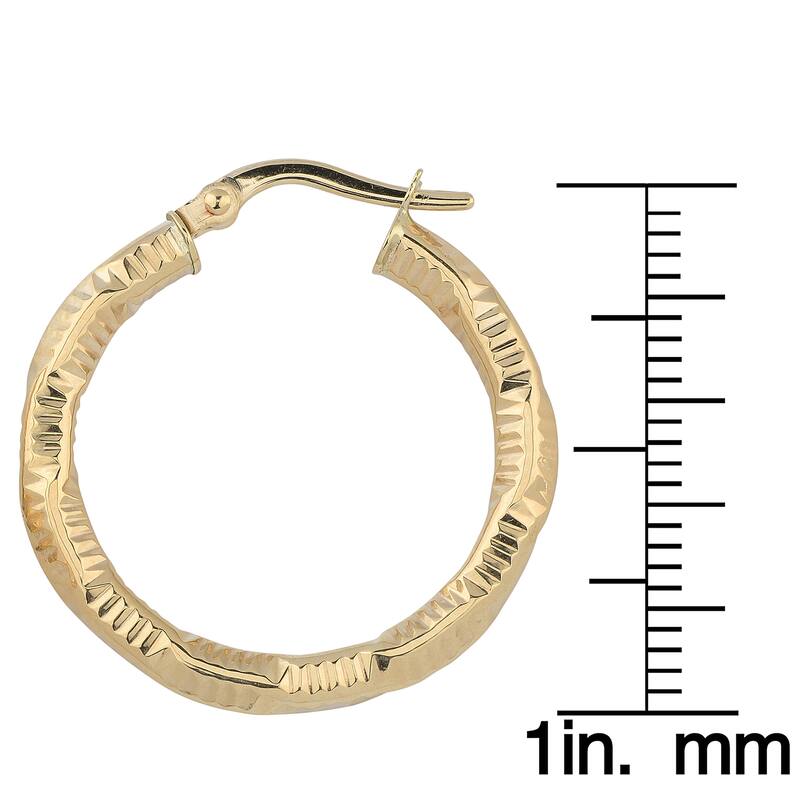 Fremada Italian 14k Yellow Gold 3x20-mm Textured Round Hoop Earrings