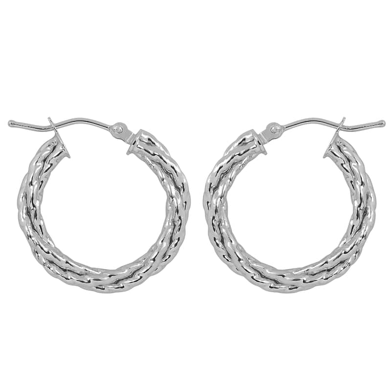 Fremada Italian 14k White Gold 3x15-mm Braided Round Hoop Earrings