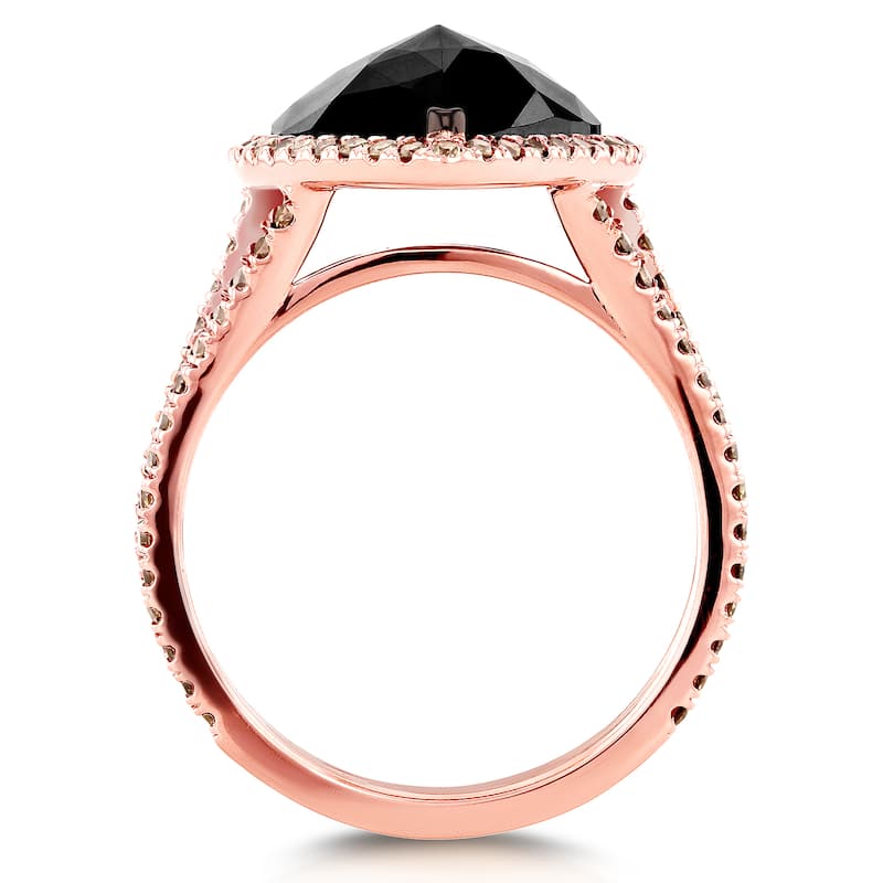 Kobelli 5 Carat Black & Champagne Diamond 18k Solid Rose Gold Heart Halo Double Shank One-of-a-Kind Ring - Size 7 Only