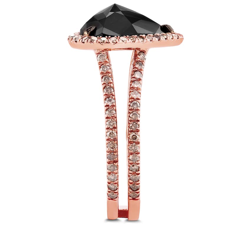 Kobelli 5 Carat Black & Champagne Diamond 18k Solid Rose Gold Heart Halo Double Shank One-of-a-Kind Ring - Size 7 Only