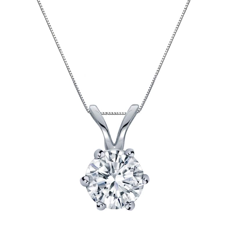 Auriya 14k Gold 3/4ct TDW Round 6-Prong Diamond Solitaire Necklace (H-I, VS1-VS2)