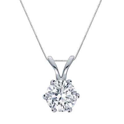 Auriya 14k Gold 3/4ct TDW Round 6-Prong Diamond Solitaire Necklace (H-I, VS1-VS2)