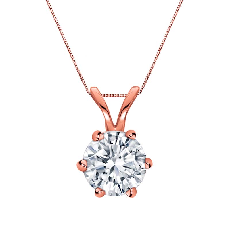 Auriya 14k Gold 1ct TDW Round 6-Prong Diamond Solitaire Necklace (H-I, VS1-VS2) - Rose