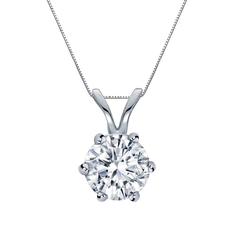 Auriya 14k Gold 1ct TDW Round 6-Prong Diamond Solitaire Necklace (H-I, VS1-VS2) - White