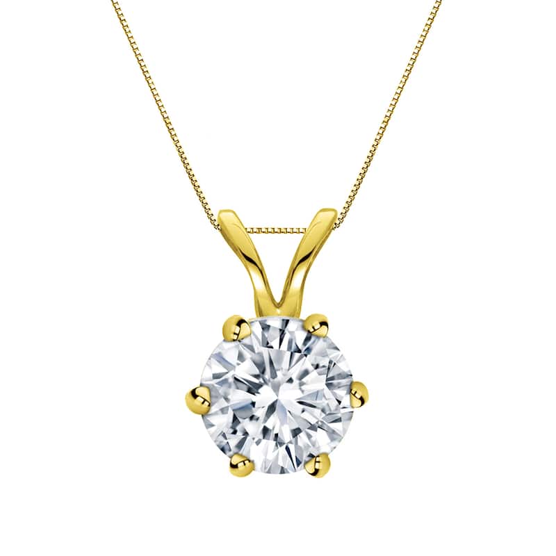 Auriya 14k Gold 1ct TDW Round 6-Prong Diamond Solitaire Necklace (H-I, VS1-VS2) - Yellow