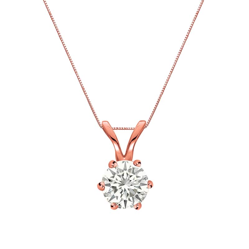 Auriya 14k Gold 1/4ct TDW Round 6-Prong Diamond Solitaire Necklace (I-J, SI1-SI2) - Rose