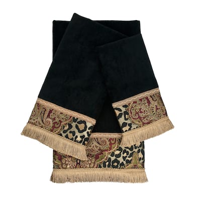 Sherry Kline Tangiers Black 3-piece Decorative Embellished Towel Set