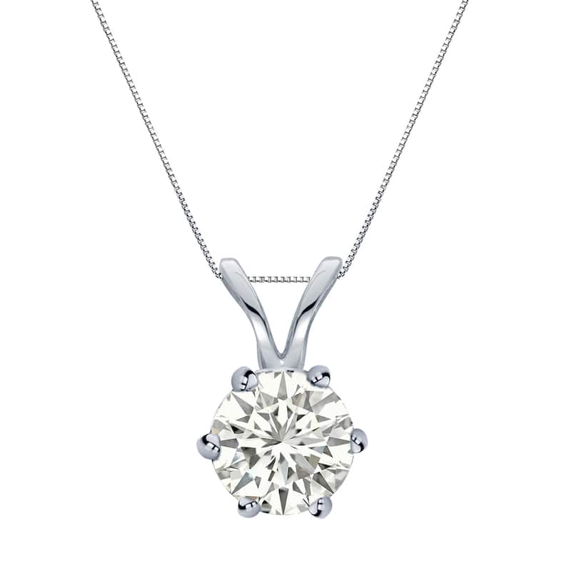 Auriya 14k Gold 3/4ct TDW Round 6-Prong Diamond Solitaire Necklace (I-J, SI1-SI2)