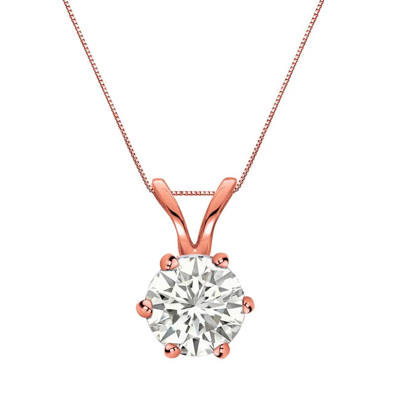 Auriya 14k Gold 3/4ct TDW Round 6-Prong Diamond Solitaire Necklace (I-J, SI1-SI2)