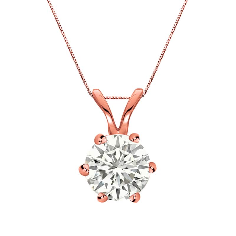 Auriya 1 carat TW Round Solitaire Diamond Necklace 14k Gold 6-Prong (I-J, SI1-SI2) - Rose