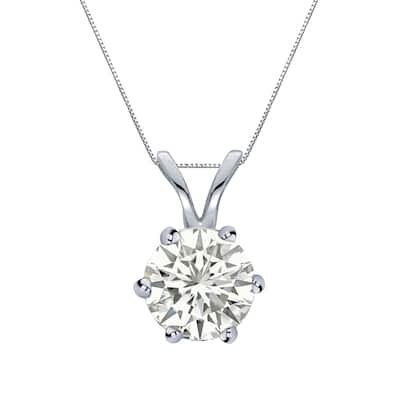 Auriya 1 carat TW Round Solitaire Diamond Necklace 14k Gold 6-Prong (I-J, SI1-SI2)