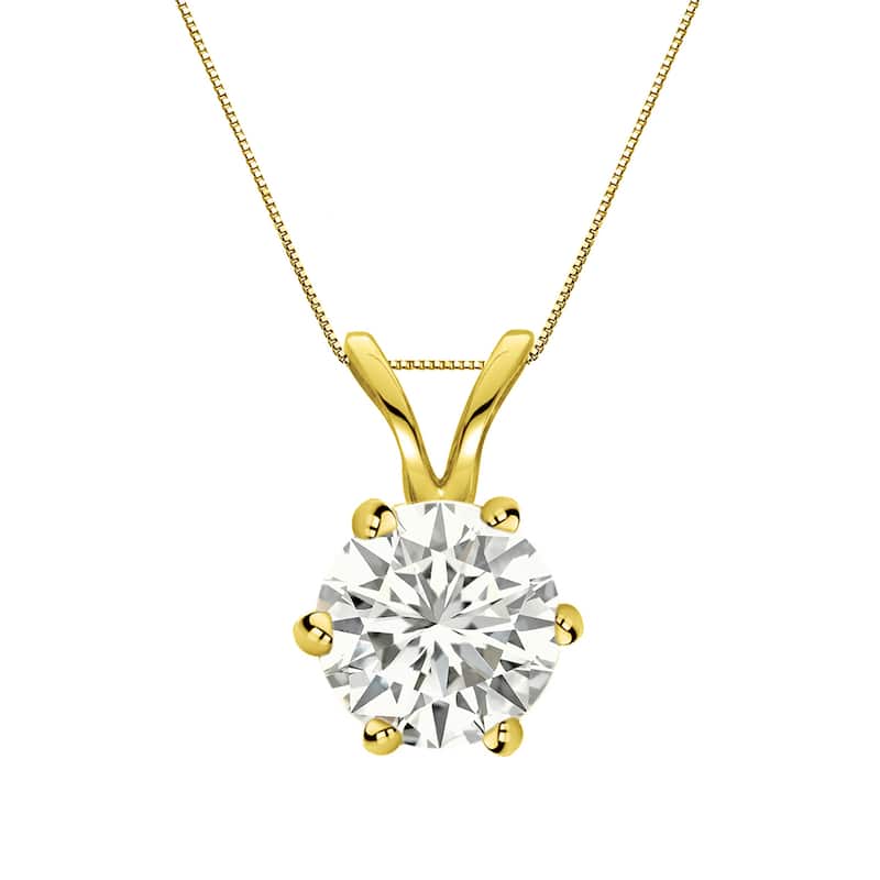 Auriya 1 carat TW Round Solitaire Diamond Necklace 14k Gold 6-Prong (I-J, SI1-SI2) - Yellow