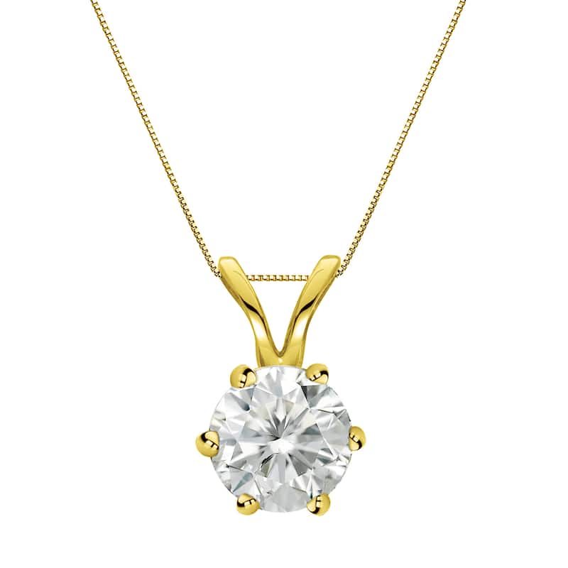 Auriya 14k Gold 3/4ct TDW Round Diamond Solitaire Six-Prong Necklace (I0J, SI2-SI3) - Yellow