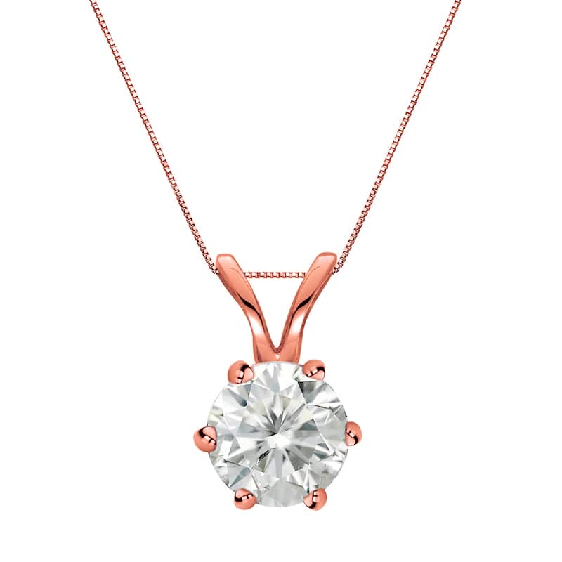 Auriya 14k Gold 3/4ct TDW Round Diamond Solitaire Six-Prong Necklace (I0J, SI2-SI3) - Rose