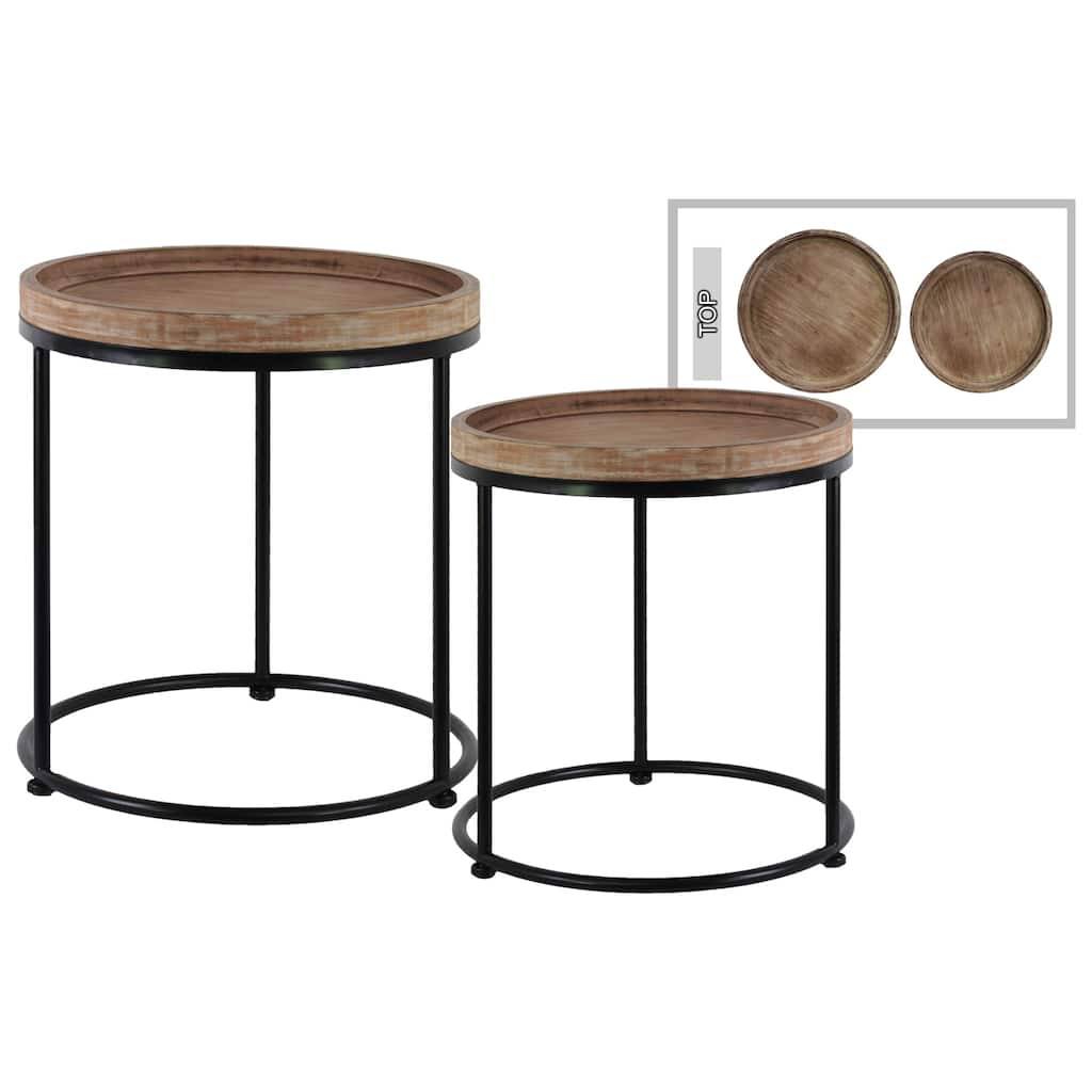 Urban Trends Collection Beige Wood Round Nesting Accent Tables with 3 Metal Legs (Set of 2)