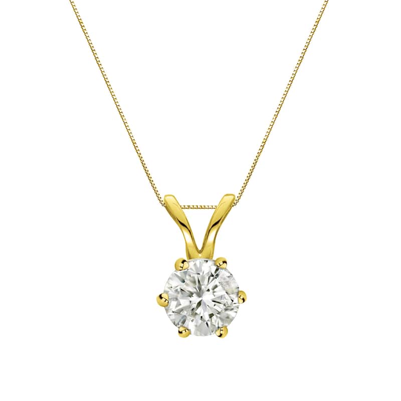 Auriya 14k Gold 1/4ct TDW Round 6-Prong Diamond Solitaire Necklace (J-K, I1-I2) - Yellow