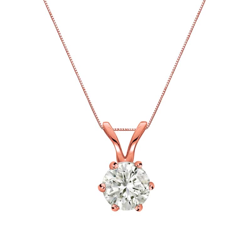 Auriya 14k Gold 1/4ct TDW Round 6-Prong Diamond Solitaire Necklace (J-K, I1-I2) - Rose