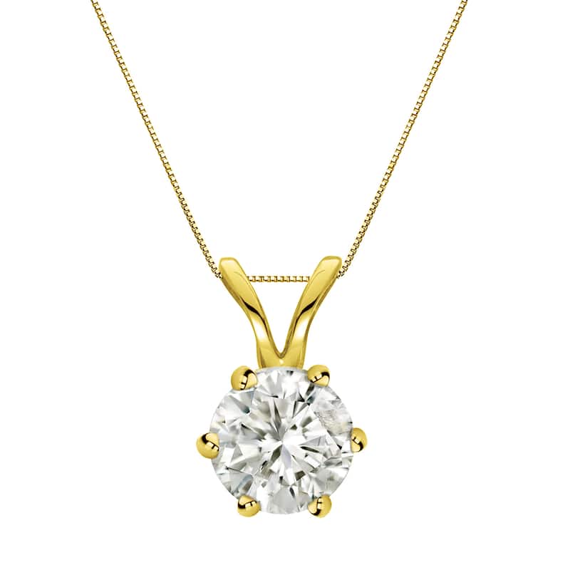 Auriya 14k Gold 3/4ct TDW Round 6-Prong Diamond Solitaire Necklace (J-K, I1-I2) - Yellow