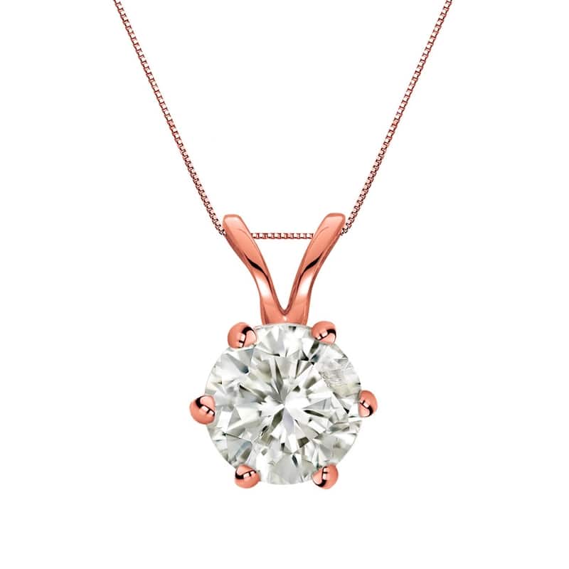 Auriya 1ctw Round 6-Prong Solitaire Diamond Necklace 14k Gold (J-K, I1-I2) - Rose