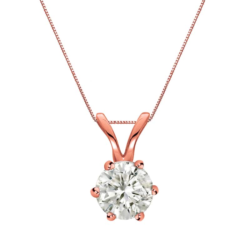 Auriya 14k Gold 1/2ct TDW Round 6-Prong Diamond Solitaire Necklace (J-K, I1-I2) - Rose