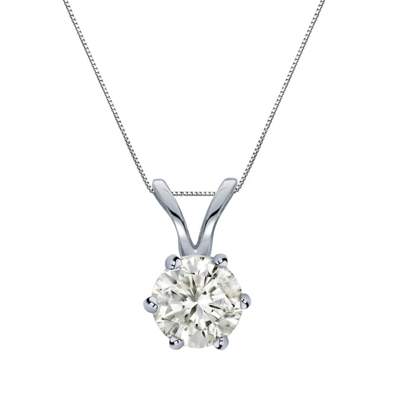 Auriya 14k Gold 1/2ct TDW Round 6-Prong Diamond Solitaire Necklace (J-K, I1-I2) - White