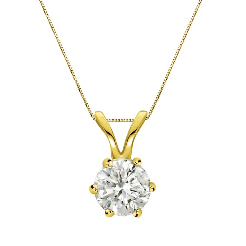 Auriya 14k Gold 1/2ct TDW Round 6-Prong Diamond Solitaire Necklace (J-K, I1-I2) - Yellow