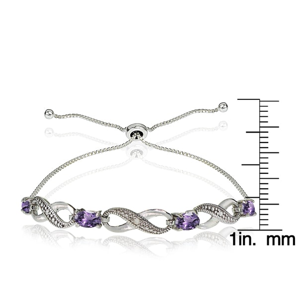 Glitzy Rocks Sterling Silver Diamond Accent and Gemstone Birthstone Adjustable Slider Bracelet