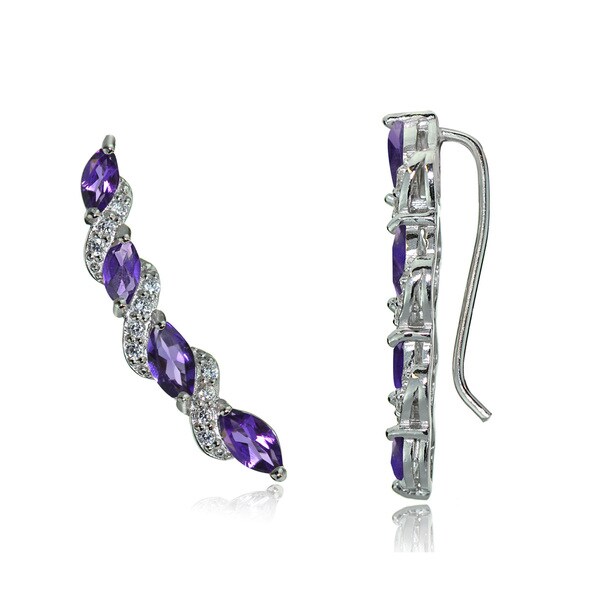 Glitzy Rocks Sterling Silver Gemstone and White Topaz Twist Crawler Hook Earrings. Opens flyout.