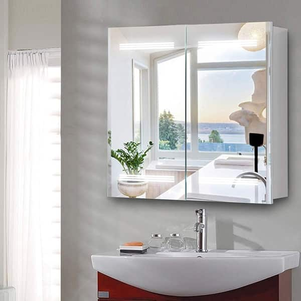 Shop Vanity Art 26 Inch Rectangle Led Lighted Illuminated Vertical Bathroom Vanity Mirror Wooden Medicine Cabinet With Rock Switch Overstock 12364407