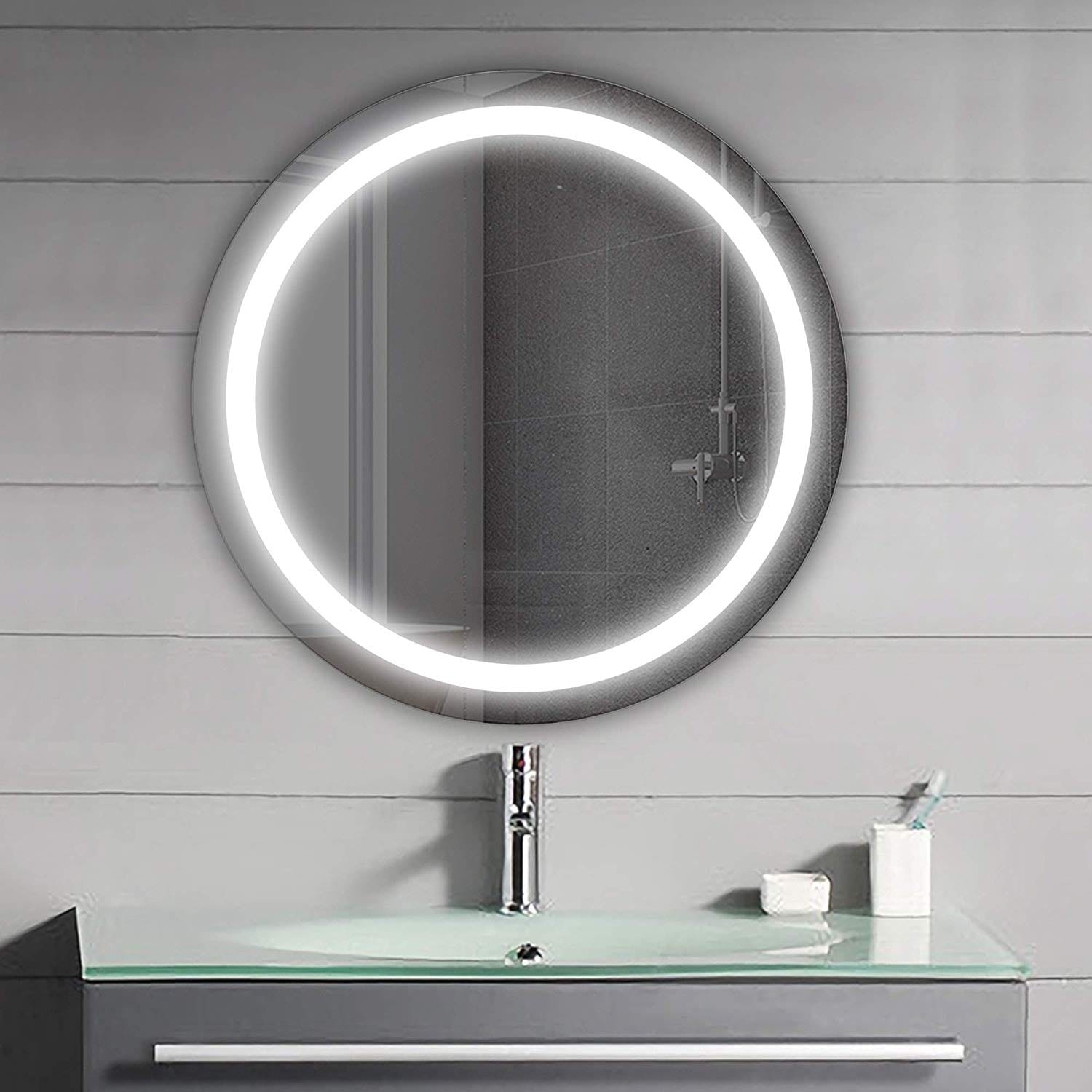 Vanity Art 24 Frameless Round Led Lighted Illuminated Vertical Bathroom Vanity Wall Mirror With Sensor Switch Clear Overstock 12364408