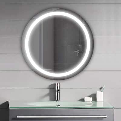 Vanity Art 24" Frameless Round LED Lighted Illuminated Vertical Bathroom Vanity Wall Mirror with Sensor Switch - Clear
