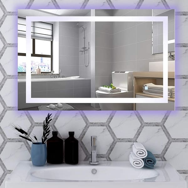 39.5 in x 28.5 in. White/Blue LED Lighted Mirror With Touch Sensor 39.5 in x 28.5 in. White/Blue LED Lighted Mirror With Touch Sensor