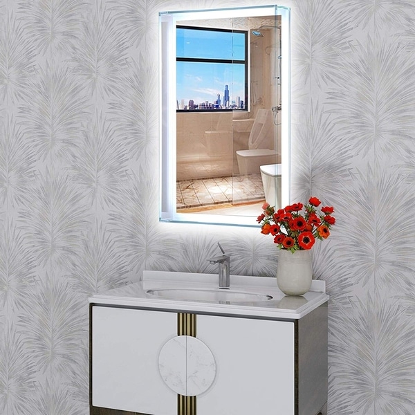 Vanity Art 31" LED Lighted Illuminated Bathroom Vanity Glass Enclosed Wall Mirror with Touch Sensor , Vertical Rectangle Mirror