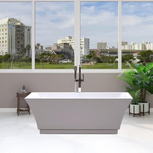 Vanity Art 59" Freestanding Acrylic Bathtub Modern Stand Alone Soaking Tub with Chrome Finish Slotted Overflow & Pop-up Drain